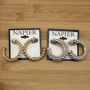 NWT Napier Gold Tone Braided & Two Tone C-Hoop Earrings